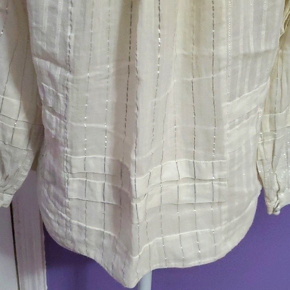 Rebecca Taylor Boho Cream Gauzy Pleated Balloon Sleeves Flowy Peasant Top 6 - Picture 9 of 14